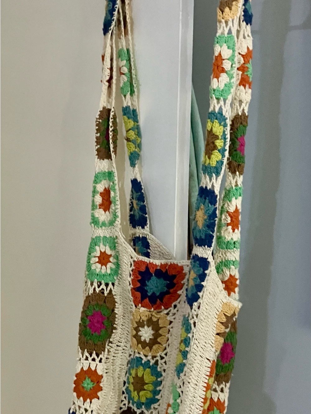 Crochet Patchwork Shoulder Bag - Multi/Cream
